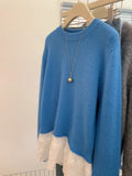 2025 New Blue Fake Two Lace Splicing Loose Outer Wear Sweater Women's Autumn And Winter Lazy Wind High Sense