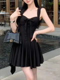 Red Bow V-Neck Vest Dress Women Summer Senior Feeling Rich Rich Gold Skirt Waist A Short Skirt
