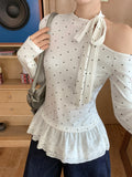 Bodum Bow Tied Lace Under The Long-Sleeved T-Shirt 2026 Early Autumn Wearing Inside The Bottom Shirt Women's Clothing