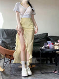 Yellow Broken Flower Half-Dress Women's Summer 2026 New Explosion Irregular Temperament Long Dress Small Seaside Vacation