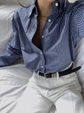 Miu-Style Folding Cotton Classic Blue And White Check-Shirt Women Wear Long-Sleeved Shirts In Four Seasons