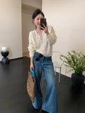 White V-Necked Knitted Jersey Coat Sweater Female Thin Outside With A Small Spring And Autumn Korean Chic Top