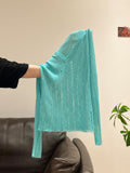 Blue V-Neck Hollow Long-Sleeved Knitted Shirt Women 2026 Thin Slime Shirt Inside The Bottom Shirt