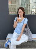 Chic Design Colliding Color Splicing Button Fake Two Short-Sleeved T-Shirt Women 2026 Summer New Unique Repair Body