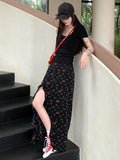 Black Broken Flower Irregular Opening Half-Summer Women's Summer 2026 New Small Design High-Lumn Bust Long Dress