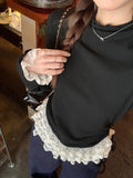 Half-High Collar Wood Ear With Velvet Knitted Long-Sleeved Bottom Shirt Women Autumn And Winter Lace Lace To Receive Waist And Top