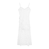 French Lace V-Necked Dress Women's Summer Vacation Irregular Dress White Beauty Mid-Rise Dress