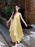 Irregular Yellow Hanging Neck Sling Dress Female Sambamine Beauty Yunnan Tourist Seaside Beach Dress