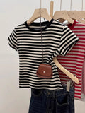 Vintage Port Windy Striped Striped Short-Sleeved T-Shirt Girl 2025 Summer New Slim Design Feeling