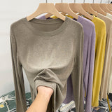 Soft-Masted Mask T Early Spring, Autumn And Winter 2026 New Loose Long-Sleeved T-Shirt Women Simple Inside The Bottom Shirt Solid Color Top