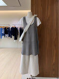 Thirteen Lines Of Early Spring Summer Hollow Knitted Shirt Sleeveless Dress Women Folded Side Open Fork Folded Waistcoat Skirt