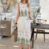 Dili 2025 Spring And Summer Leisure Holiday Wind Hit The Color Print Cane Seven-Point Pants Suit Woman