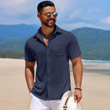 Summer Men's Shirt Short-Sleeved Knitted Waffle Collar Fashion Tops Men's Clothing