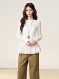 White Lace Hem Design A Thicker Long-Sleeved T-Shirt Women's Autumn And Winter Repair Inside The Bottom Shirt Top
