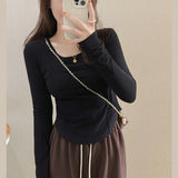 Fang Collar Bottom Shirt Women's Spring And Autumn And Winter New Design Sense Of Niche Short-Form Fish Bone With Sexy Top