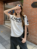Korean Pure Desire To Write A Shoulder-Slanted Letter Printed Short-Sleeved T-Shirt For Women's Summer New Loose Thin Blouse