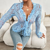 Dili Women's Top 2025 Spring And Summer Sexy Long-Sleeved Lace Lace Top