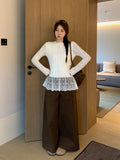 Rice Apricot Sweet Lace Lace Long-Sleeved Knitted Shirt 2026 Autumn Loose Bottoming Shirt Thin Design Top