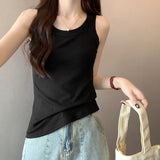 Sleeveless Wear Sling Vest Women's Summer Anti-Walking Suit Inside The Cover Of The Pair Of Milk Tight Thread To Play The Solid Color Top