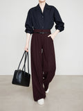 Spring Anola Red Straight Pants Long Pants Women's New Thick Twill Broad Leg Suit Pants