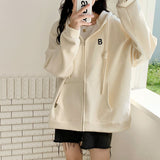 Plus Velvet Loose Hooded Jacket Women Autumn And Winter 2026 New Wine Red Zipper Open Shirt Thick Coat Women Lazy Wind
