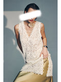 Summer Relaxation Feeling Wears A Long Vest Cashew Three-Dimensional Lace 3 Meters Side Side Open Fork Top