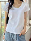 Simple Shoulder U Necker Machine Short-Sleeved T-Shirts Summer New High-End Tight Hottie Short Flying Sleeve Top