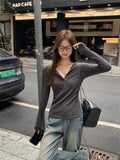 Lace Spliced Collared Two Long-Sleeved Bottom Shirt Women In Autumn And Winter To Set Up A Slim Half Open Collar Top T-Shirt