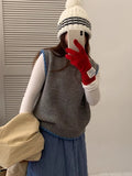 Round Collar Short Korean Gentle Knitted Vest Women 2025 Autumn Design Bump Color Stacked Inside Sweater Vest