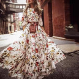 Printed Dress 2025 French Commuting Style Retro Swing Type Round Collar Crumped Floral Dress