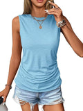 2025 Summer New Casual Solid Color Jacket Sleeveless Wrinkle Round Collar Vest Women's T-Shirt