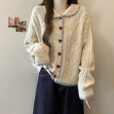 Large-Size Fat Mm Spring And Autumn Retro Love Buckle Lazy Doll Collared Sesame Sweater Women's Loose Knitwear Coat