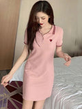 2025 Summer New Short-Sleeved POLO Shirt Collar Dress Girl Small College Style Fashion Sports T-Shirt Dress