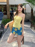 French Sweet Dopamine Yellow Hanging Neck Sling Vest Outside Summer Wearing A Seaside Holiday Atmosphere Short Blouse