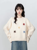 Round Collar Thick Sweater Women 2025 Autumn And Winter New Loose Embroidery Jacket With Knitted Small Short Top