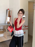 Sexy Hot Babes Wind Red Hanging Neck Small Sling Vest Woman 2026 Summer Seaside Thin Sleeveless Temperament Short Top