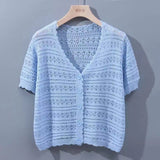 White Hollow Knitted Cardigan Girl Thin Long-Sleeved Ice Silk Shawl With Sling Skirt Air-Conditioning Shirt Summer