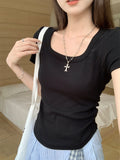 Litao Pure Purple Folding Collar Short-Sleeved T-Shirt Girl Summer 2026 New Small Design Temperament Blouse