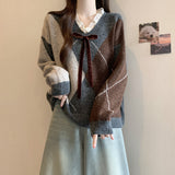 Wine Red Ringge Sweater Women 2025 Autumn And Winter New Fat Mm Lace V-Neck Knitted Cotton Dress Retro Maillard Top