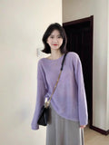 2025 Spring And Autumn Lilac Taut Sweater Thin Loose Lazy Wind Beautiful Knitted Shirt High-End Encase