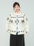 Mi-White Fair Island Plus Warm Sweater Coat Women's New Horn Buckle Knitted Cardigan Top