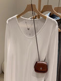 White Shoulder U Collar Long-Sleeved T-Shirt Women In The Early Autumn To Take A Loose Lazy Wind Feel To Wear A Bottom Shirt