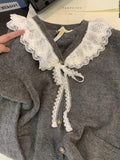 Doll-Led Sweater Girl Spring And Autumn Languid Sweet Lace V-Neck Knitted Shirt Coat Gentle Top