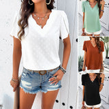Dili Women's Clothing 2025 Spring And Summer Temperament Loose Solid Color V-Neck Lotle Sleeve Top