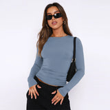 Women's Y2K Burst Long-Sleeved T-Shirts With Breathable Nylon Tight-Up Hotties Umbilical Short-Squeer Bottom Shirts