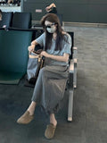 Tea With A Set Of Summer V-Neck Short-Sleeved Cold Zen Set Lattice Broad Leg Trousers Skirt Two Sets Of Women