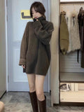 2025 Mid-Year Long-Collared Sweater Woman Covered Her Ass Autumn And Winter Piled Loose Lazy Wind Thick Bottom Shirt