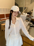 White POLO Collar Button Cool Long-Sleeved Shirt Women 2026 Autumn New High-End Folding Short Top