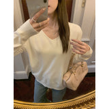 Apricot V-Neck Plus Thick Collar Long-Sleeved Knitted Sweater Women's Autumn And Winter Loose Blouse Bottom Shirt