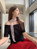 Lazy Sloping Slanted Shoulders Short-Sleeved Women 2026 Summer New Gray Leisure Loose Temperament T-Shirt Top